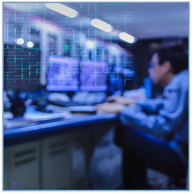 Professional working in SOC, monitoring cybersecurity threats to protect IT infrastructure