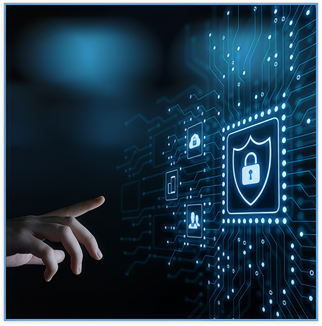 Conceptual graphic illustrating cybersecurity in digital networks