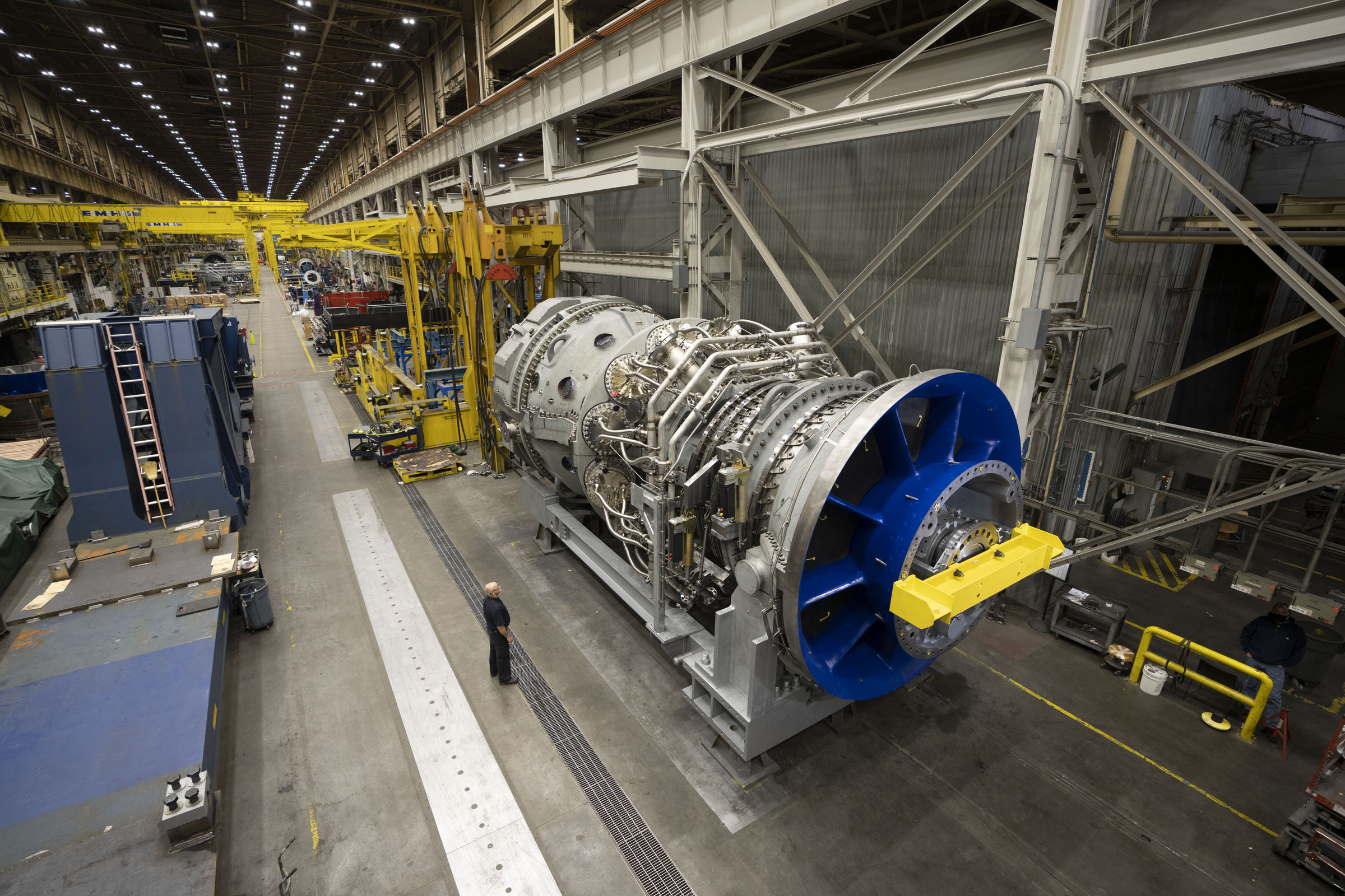 Turbine on a factory floor