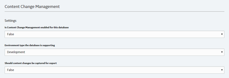 The Content Change Management configuration page