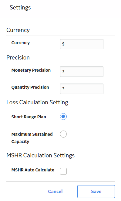 Settings window