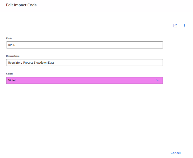 PLA Edit Impact Code Window