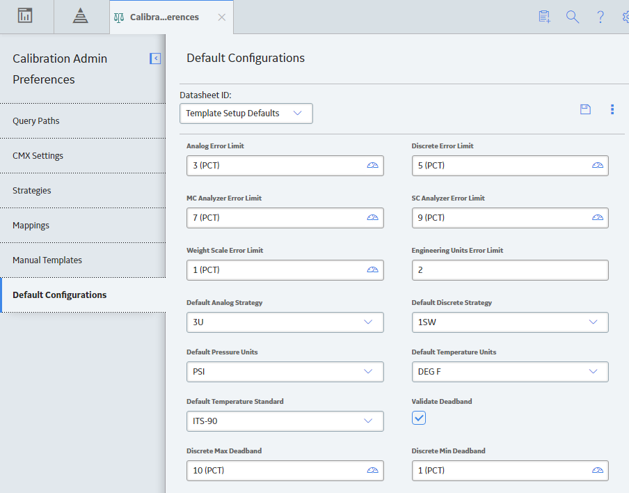 The Template Setup Defaults section