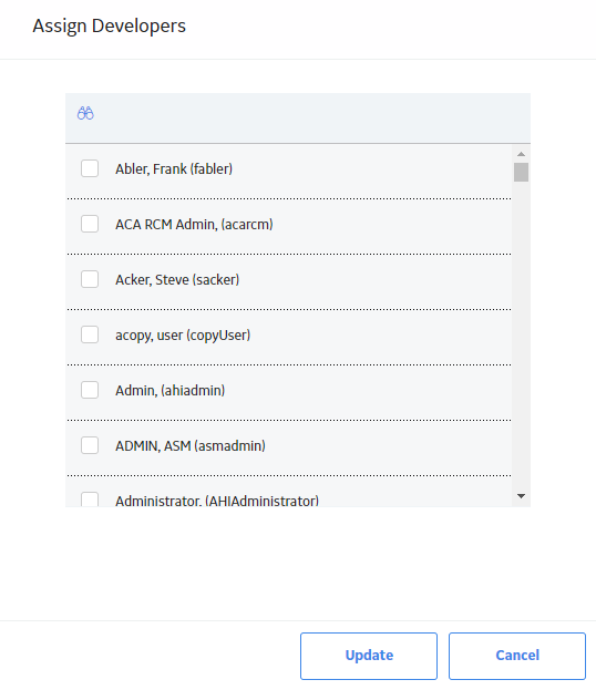 The Assign Developers window