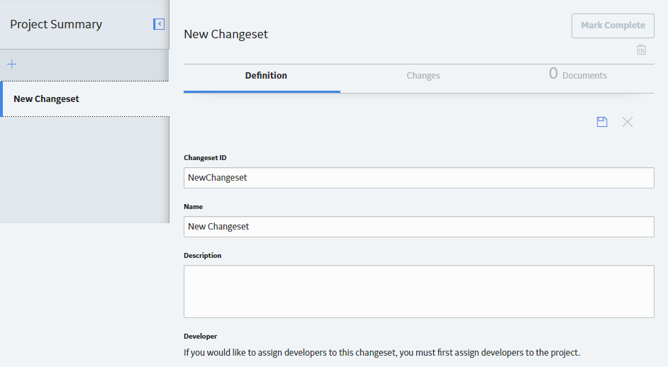 The New Changeset workspace