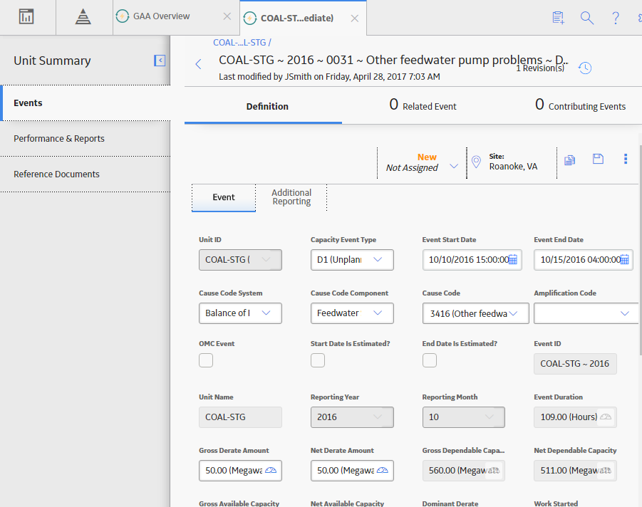 GAA Events Workspace