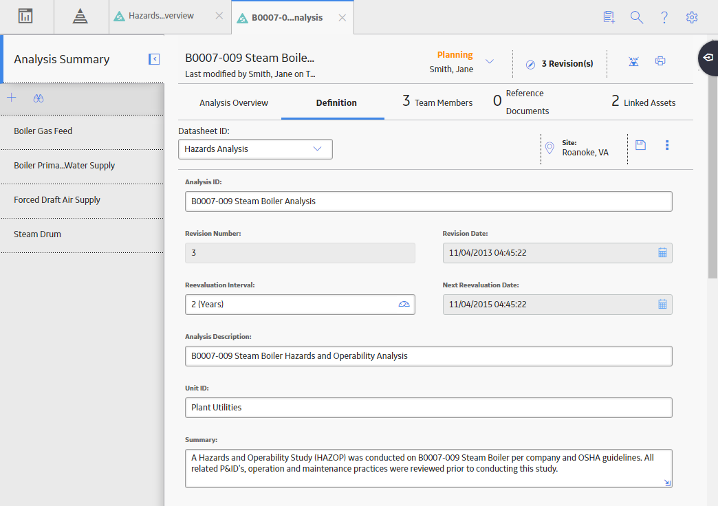 The HAZOP Analysis datasheet