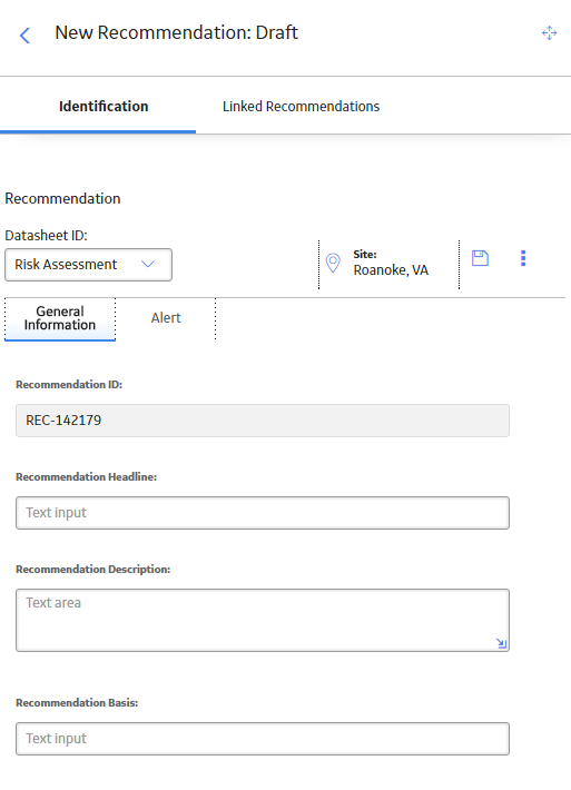 The blank datasheet of a Recommendation