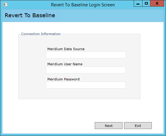 The Revert To Baseline Login Screen Window