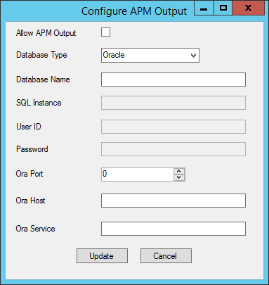 The Configure APM Output window