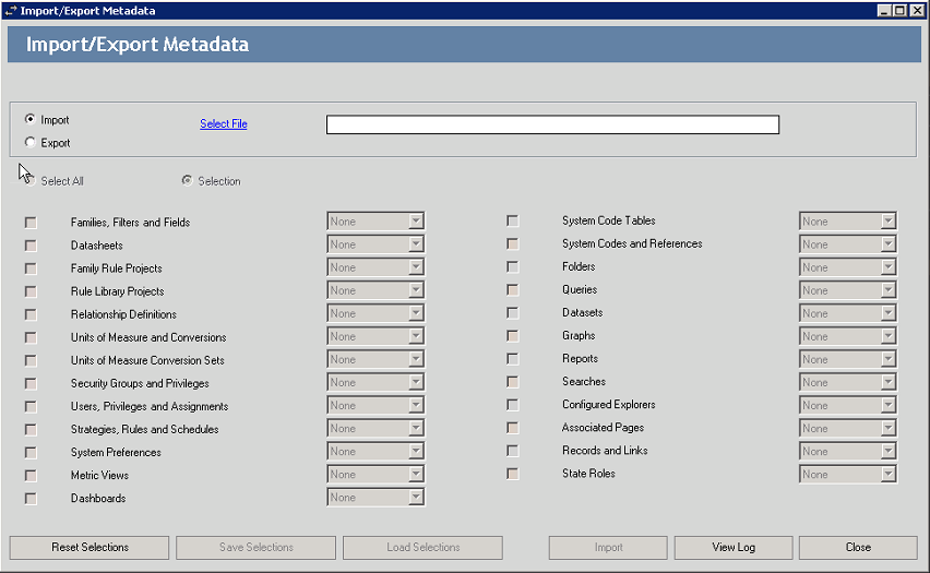 Import/Export Metadata window