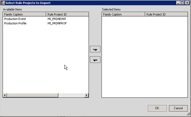 Select Rule Projects to Import window