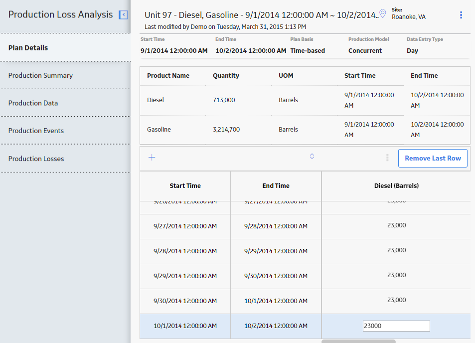 Add a Row in a Production Plan