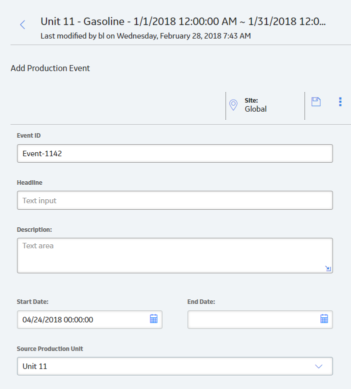 Add Production Event datasheet