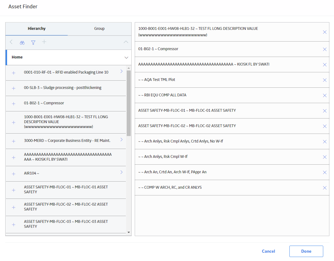 The Asset Finder window