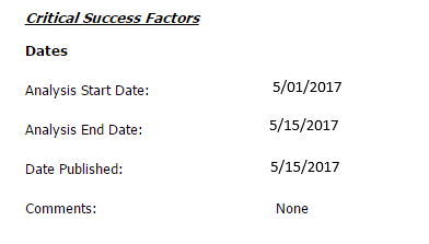 The Critical Success Factor section of the report