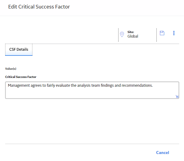 The Edit Critical Success Factor window