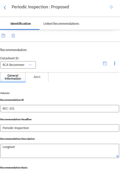 The Recommendation datasheet