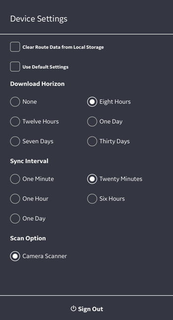 Device Settings Window