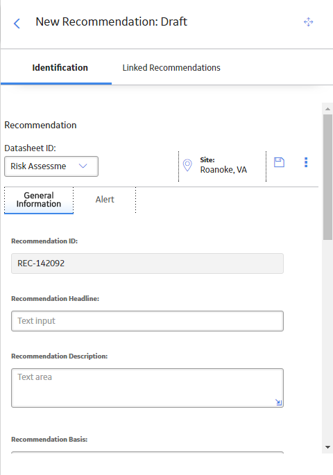 The blank datasheet of a Recommendation